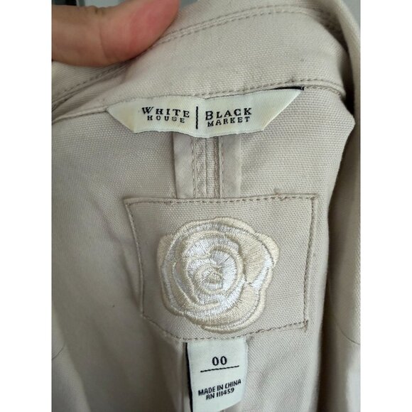 WHITE HOUSE BLACK MARKET WHBM Beige Bow Tie Back Blazer Jacket Size 00 - Picture 9 of 9